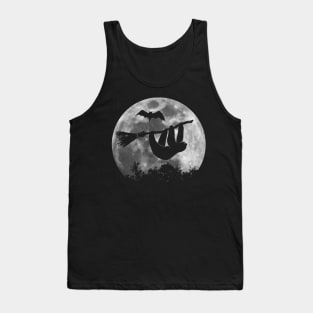 Sloth Silhouette On Broom | Full Moon Halloween Witch Tank Top